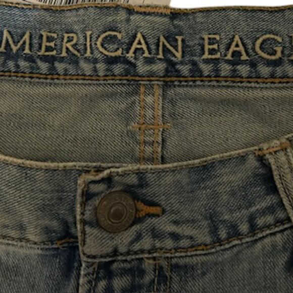 American Eagle Distressed Blue Denim Jeans-5 Pocket-Size 38x32-Zip & Button Fly - Picture 6 of 9